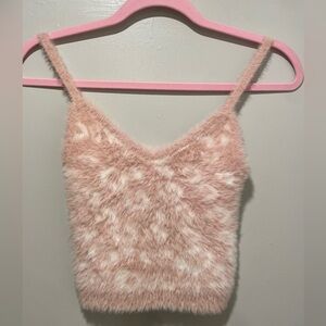 Forever 21 F21 Baby Pink & White Leopard Print Fuzzy Cropped Cami Tank Top - S